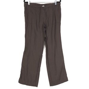 LONDON JEAN 100% LINEN PANTS Size 6 Women's Wide Leg Brown Drawstring Flare